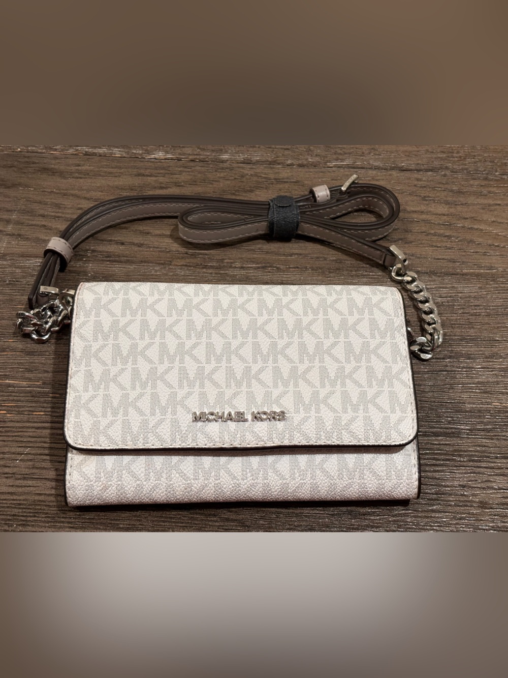 Michael Kors Jet Set Travel Small Phone Crossbody Bright White MK Signature Logo